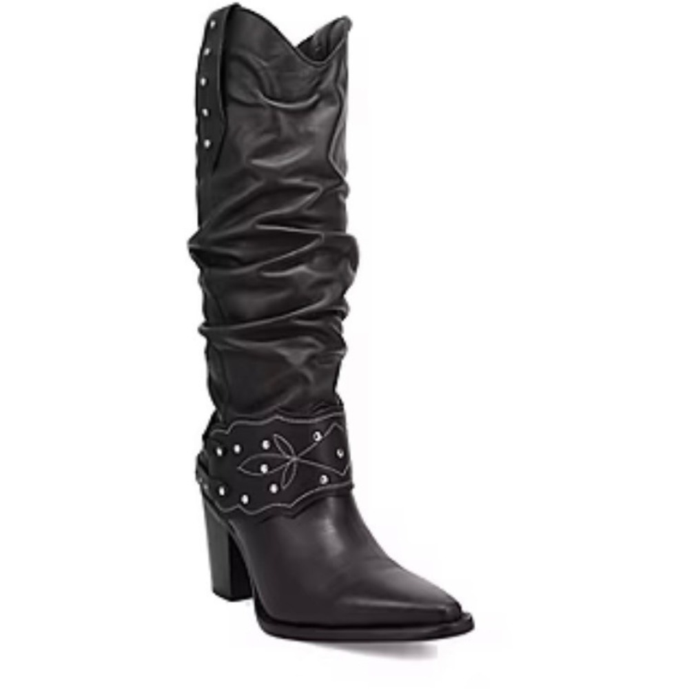 Dingo Womens Black Leather Slouch Western Boots Studded Harness DI2285 Size 8M